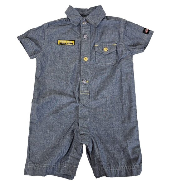 Dickies One Piece Baby Romper 6-9 mo Blue Denim Chambray Garage Moto Boy Girl - Picture 1 of 16